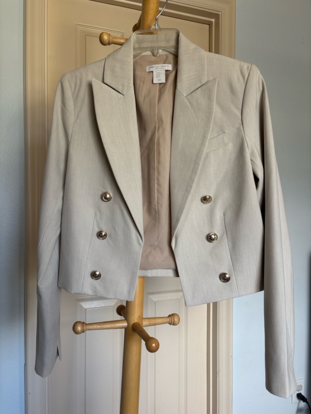 Christian Siriano Cropped Double-Breasted Blazer Cream size XS